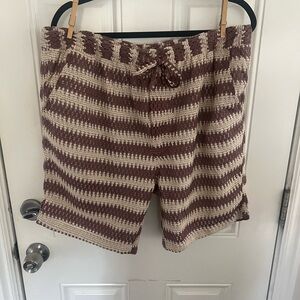 Striped Knit Shorts in Brown and Cream